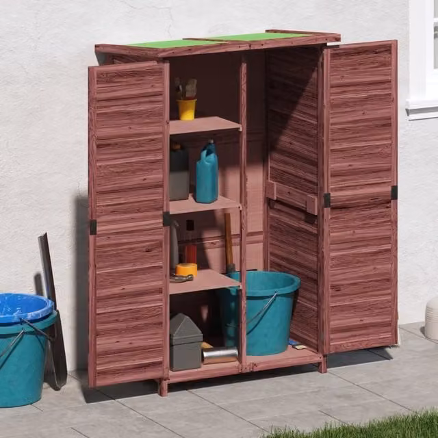 Berkfield Home Rustic Tall Garden Tool Shed in Brown Pine Wood, W/D/H: 83 x 57 x 140 cm – 1
