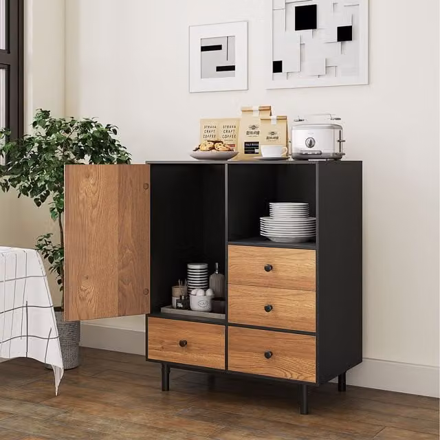Costway Mid Century Modern Wood Storage Cabinet in Black