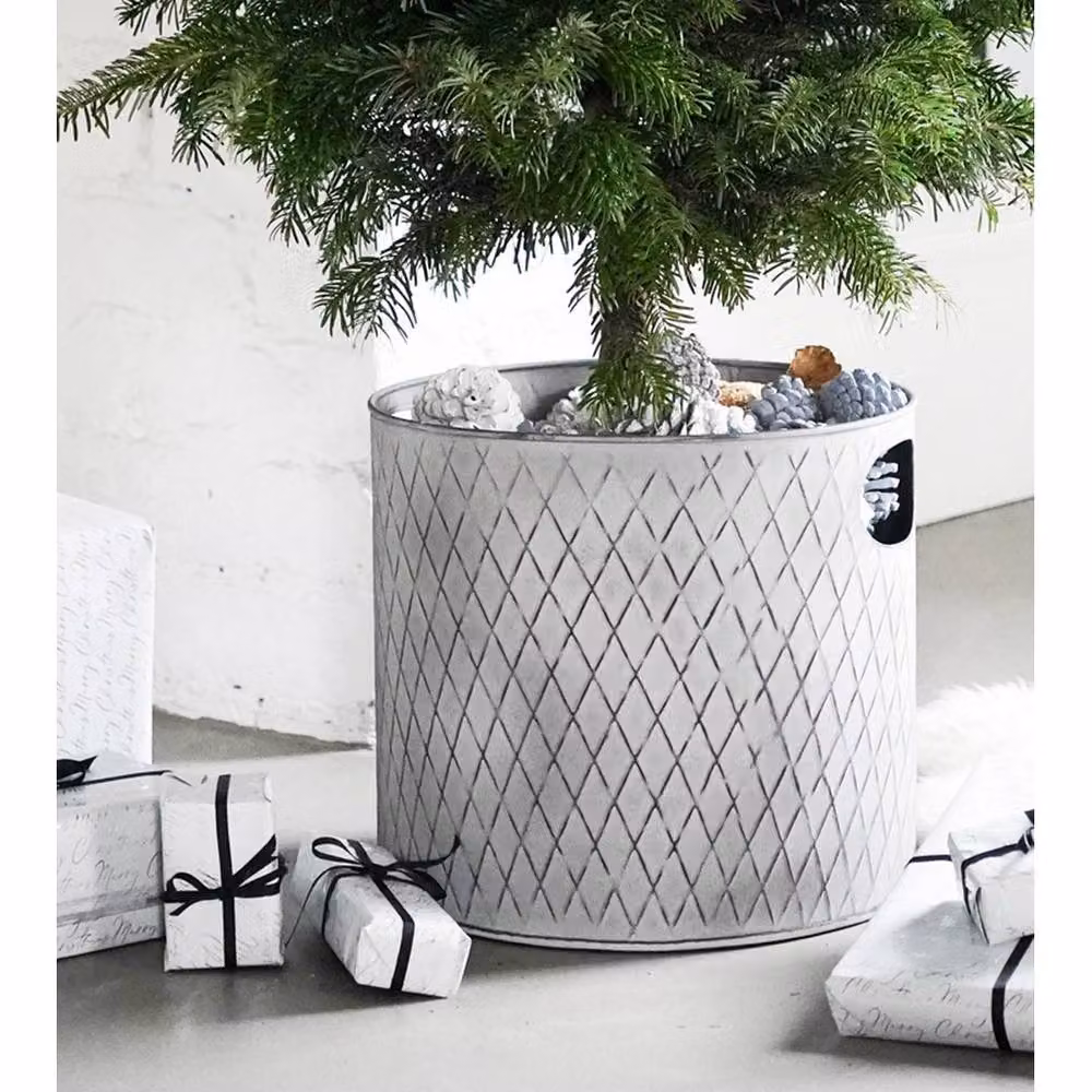 Lemon Pavilion Grey Zinc Indoor Christmas Tree Bucket, W23 x D23 x H23 cm – 4