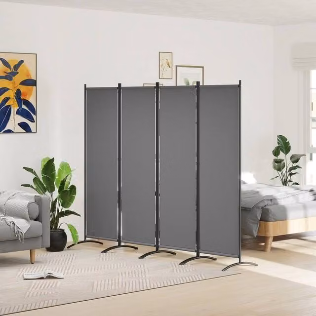 EONLION 4 Panel Folding Room Divider in Grey, Height: 172 cm, Width: 100 cm