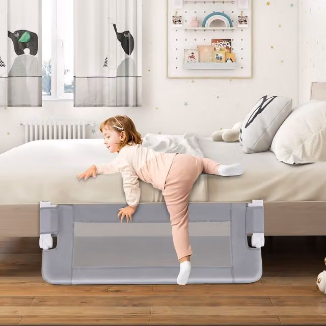 COSTWAY Foldable Toddler Bed Rail in Grey