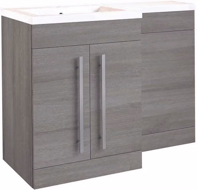 Clifton Silver Oak Right Hand 2 Door Combo Vanity Unit with L Shape Basin, Light Grey, Width: 110 cm