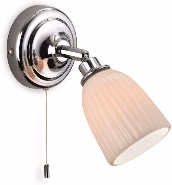Firstlight Metro 1 Pull Chain Bathroom Wall Light with Chrome Finish and Grey Ceramic Cone Shade
