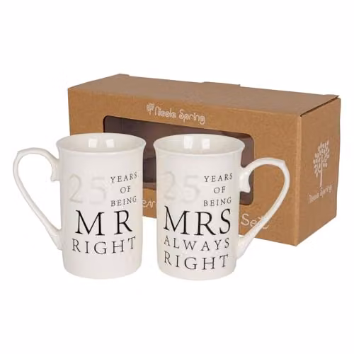 Nicola Spring 25th Anniversary New Bone China Coffee Mug Set, 300ml, Set of 2, White and Black