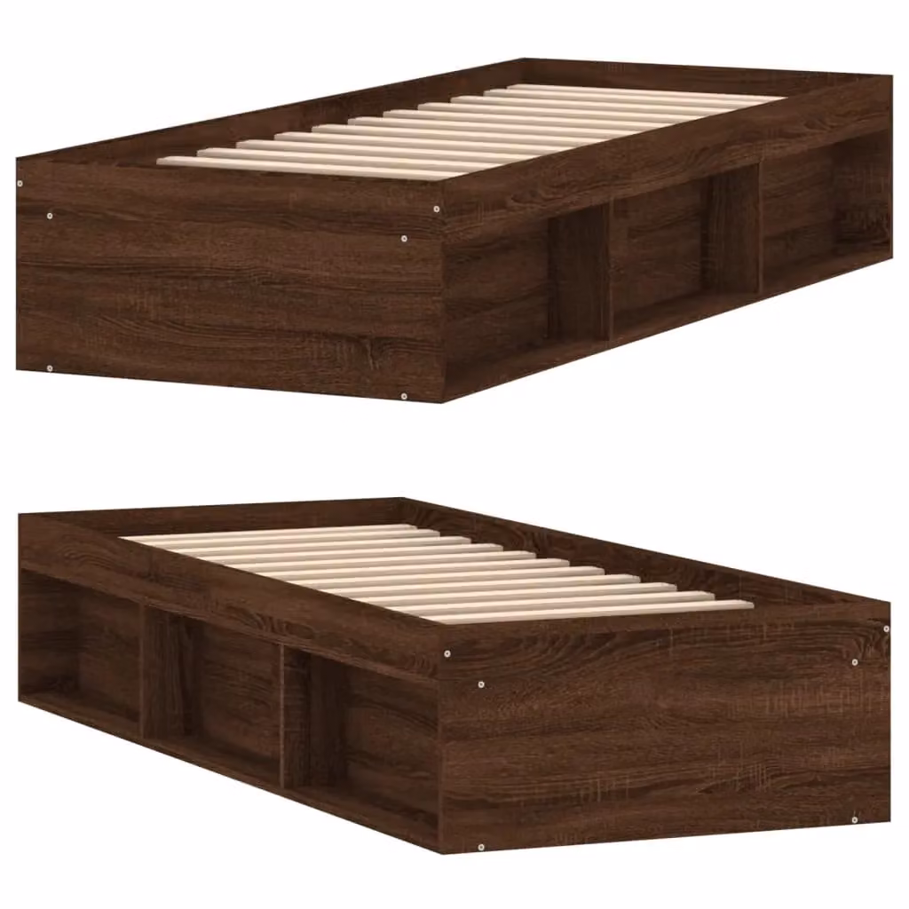 Berkfield Home Small Single Bed Frame in Brown Oak with Side Compartments, W: 75 cm, L: 190 cm – 3