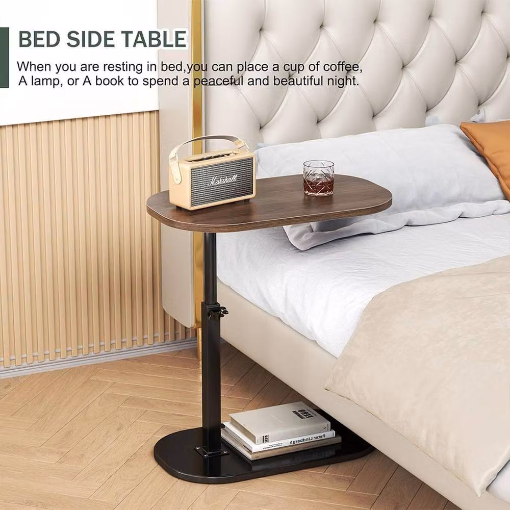 Ventryn Adjustable C-Shaped Sofa Side Table in Brown Wood and Metal – 3