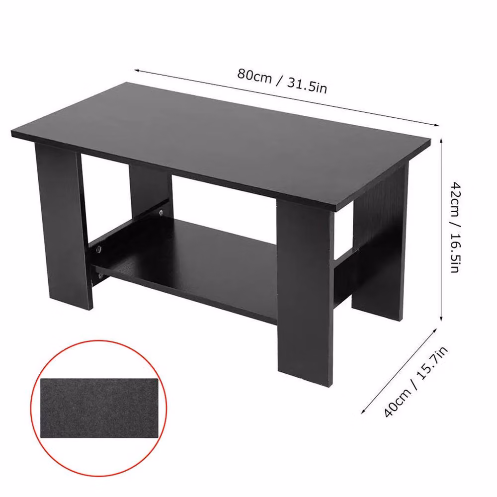 Havendro Modern Rectangular Coffee Table with Lower Shelf in Black – 2