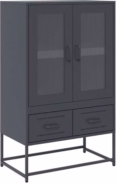 Berkfield Home Anthracite Highboard with Glass Doors and Internal Shelves, W/D/H: 68 x 39 x 111.5 cm – 1