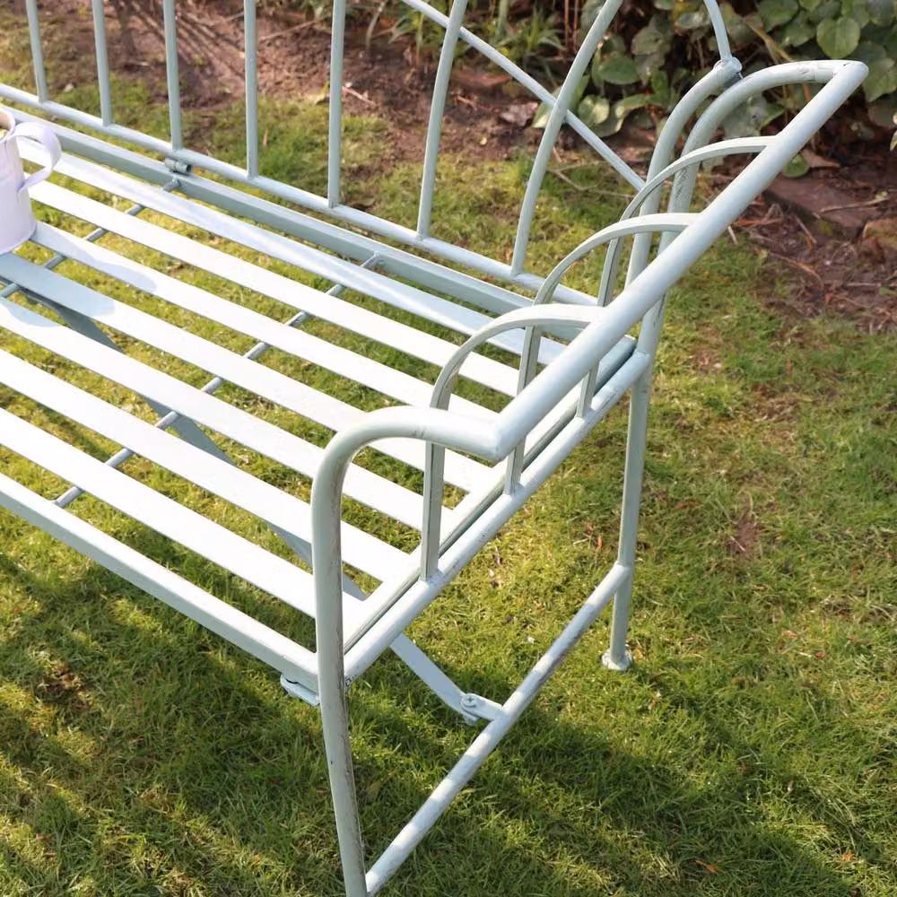 Melody Maison Vintage Metal Garden Bench in Matt Sage Green – 2