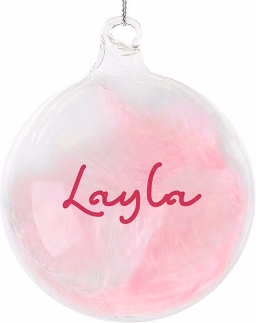 Personalised Memento Company Pink Feather Glass Christmas Bauble with Custom Text Lettering