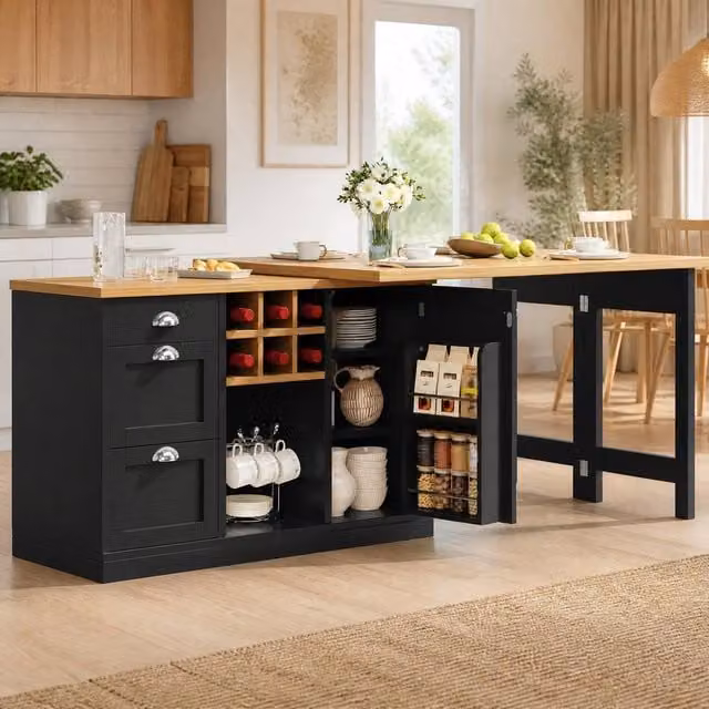 STILVORA Extendable Dining Table with Storage in Black – 1