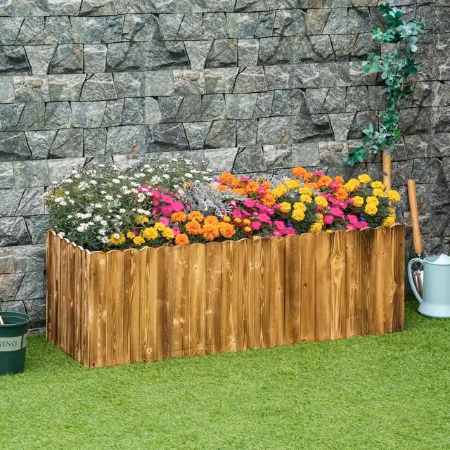 Outsunny Wooden Raised Flower Bed Planter in Brown