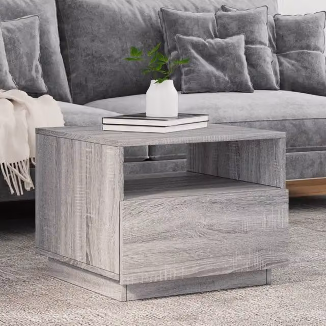 Berkfield Home Modern Coffee Table with LED Lights in Grey Sonoma, W: 50 cm, D: 49 cm, H: 40 cm – 1