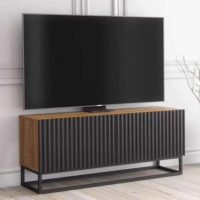 Mex Furniture LTD Ripple TV Unit in Oak and Black with Fluted Doors, W: 100 cm, D: 35 cm, H: 45 cm – 1