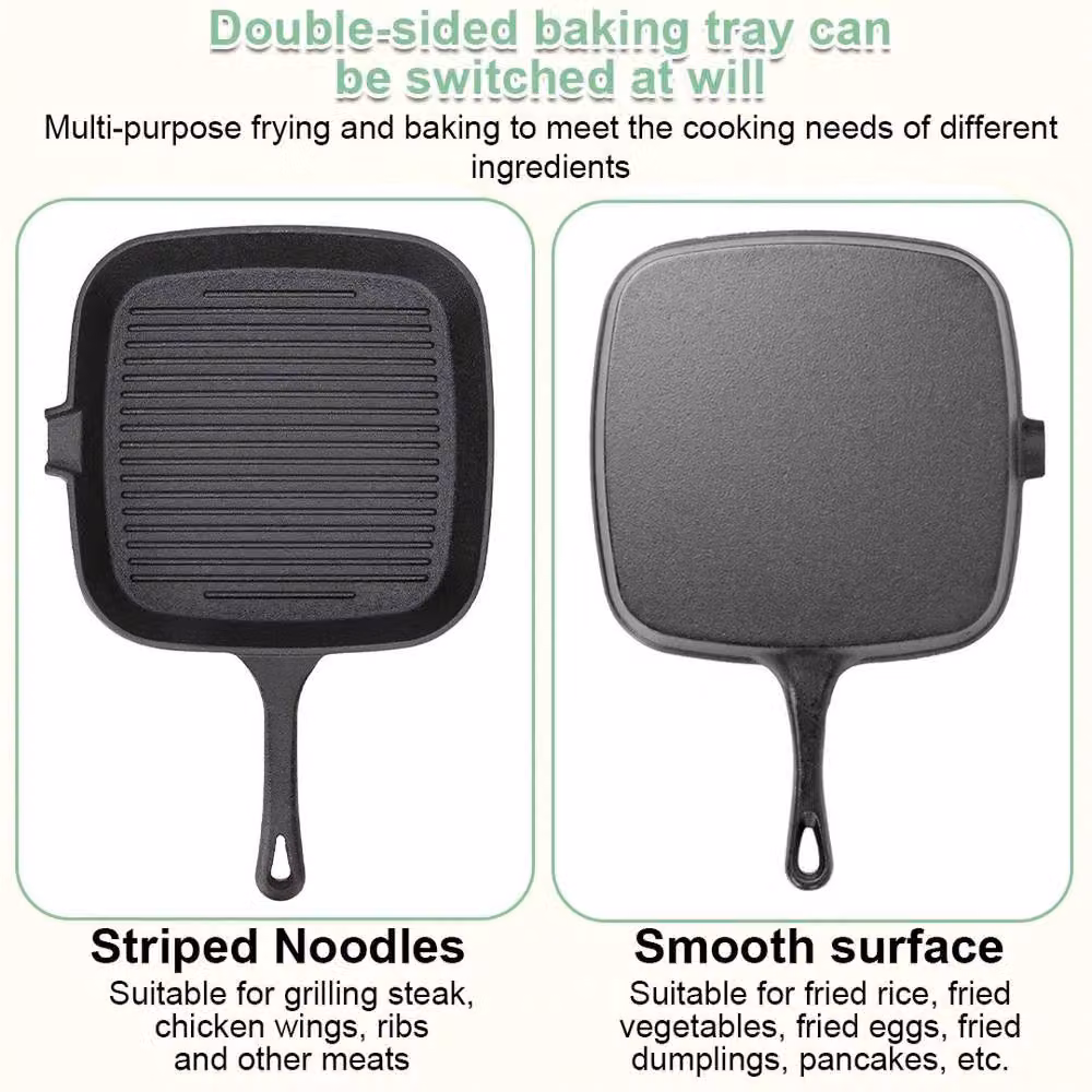 FLAVORA Non-Stick Cast Iron Griddle Frying Pan Grill with Pouring Spout, Black, W: 100 cm, D: 80 cm – 2