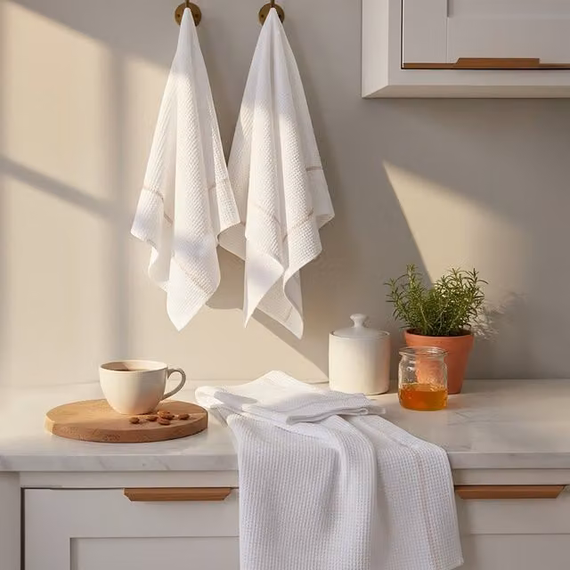 Doro Set of 3 Highly Absorbent White Waffle Pique Cotton Tea Towels