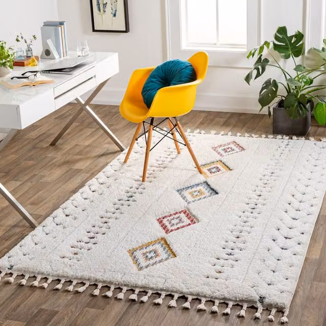 Livabliss Lofty-Shaggy Vintage Boho Plush Soft Pile Rug in Cream, Orange and Blue, W: 80 cm, L: 220 cm