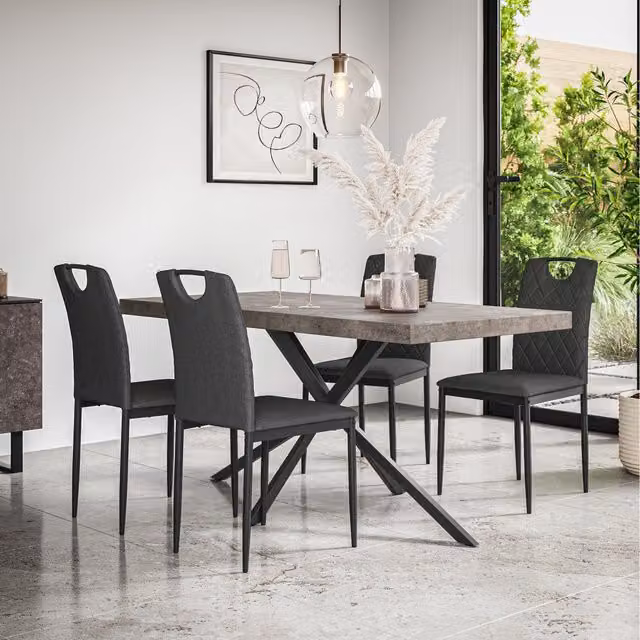 More4Homes Donni Dining Table and 4 Monza Linen Chairs in Charcoal Concrete Effect, W/D/H: 160 x 80 x 76 cm