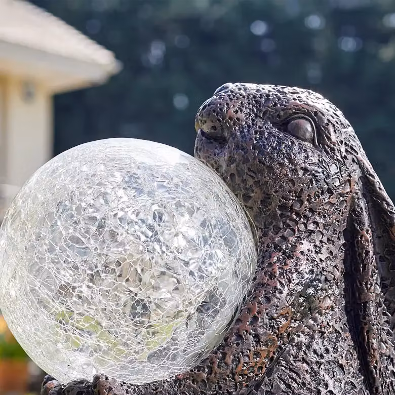 Marco Paul Bronze Solar Powered Rabbit Ornament with Crystal Ball, Height: 30 cm – 10