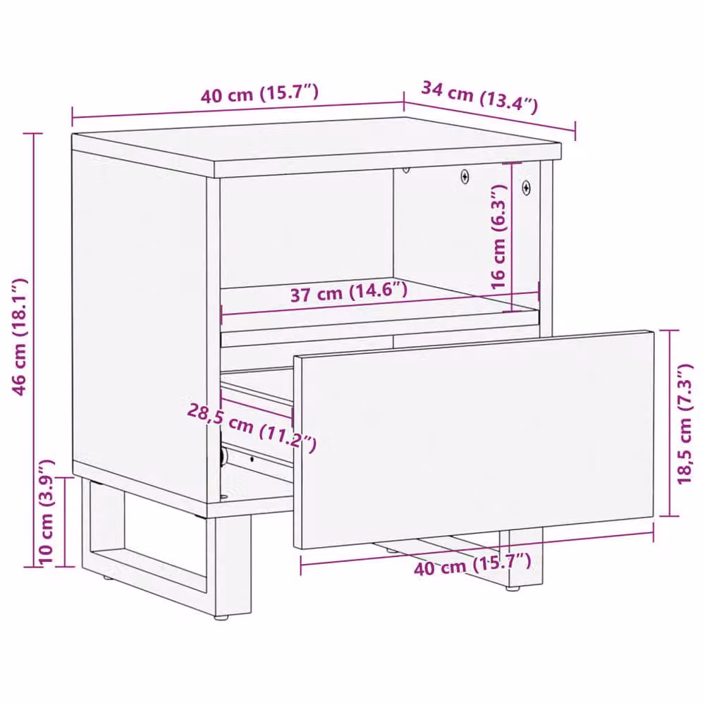 Berkfield Home Set of 2 Decorative Industrial Bedside Cabinets in Black, Solid Reclaimed Wood, W/D/H: 40 x 33 x 46 cm – 8
