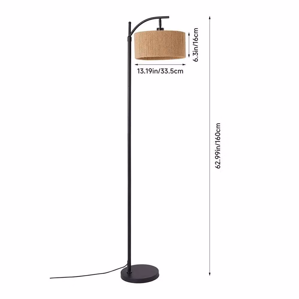 EONLION Minimalist Rattan Shade Floor Lamp in Black with Wood and Metal Accents – 2
