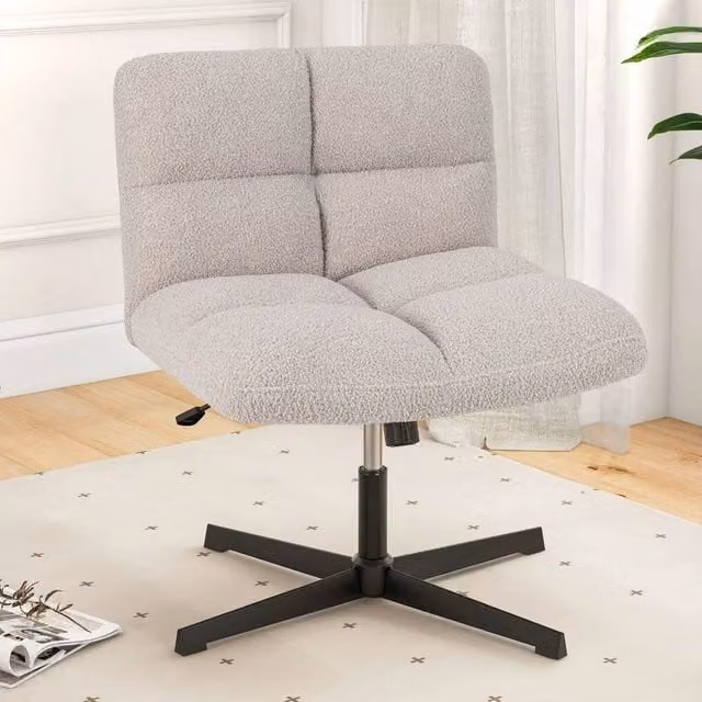 EONLION Beige Bouclé Fabric Swivel Office Task Chair with Height Adjustment and Castors
