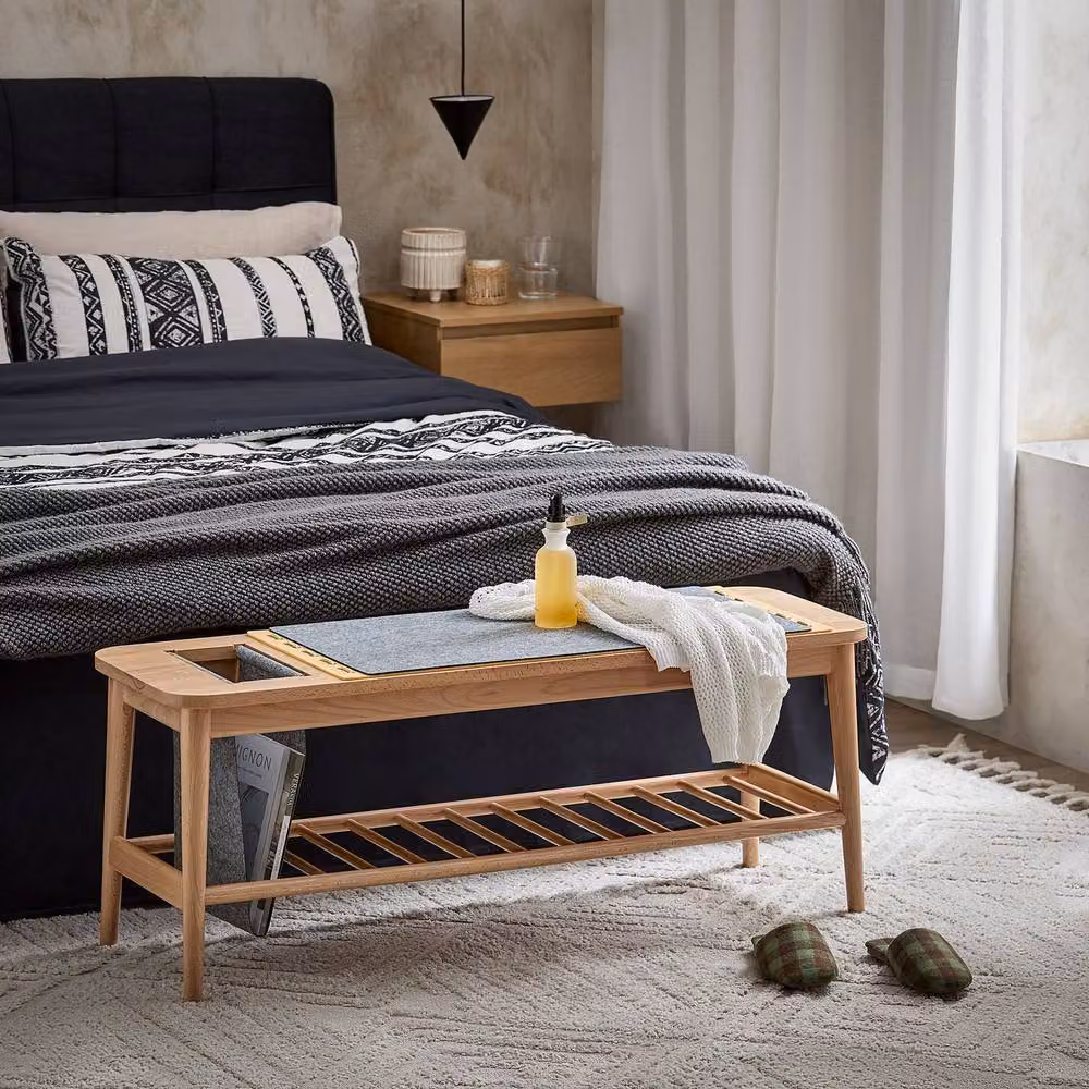 SoBuy Scandinavian Style Solid Wood Entrance Bench with Shoe Rack in Oak Brown – 2