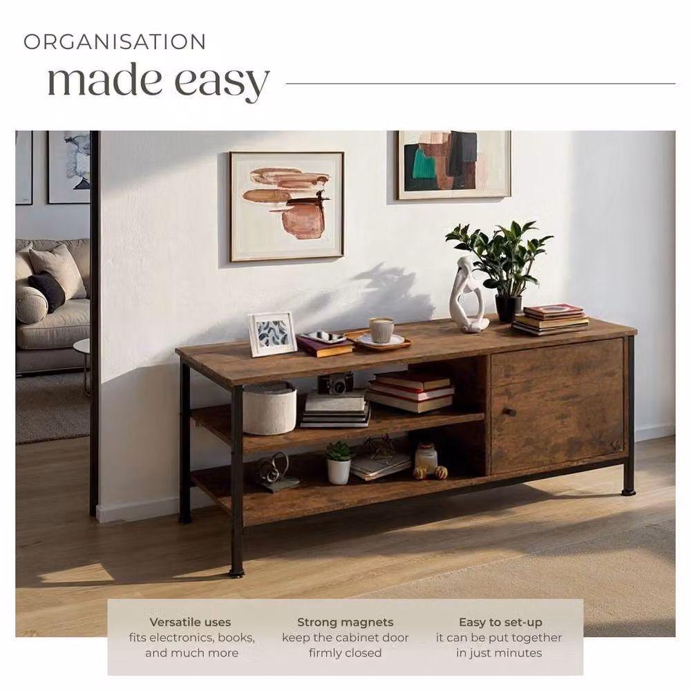 tectake Durban TV Stand in Brown Oak with Metal Accents, Width: 110 cm – 4