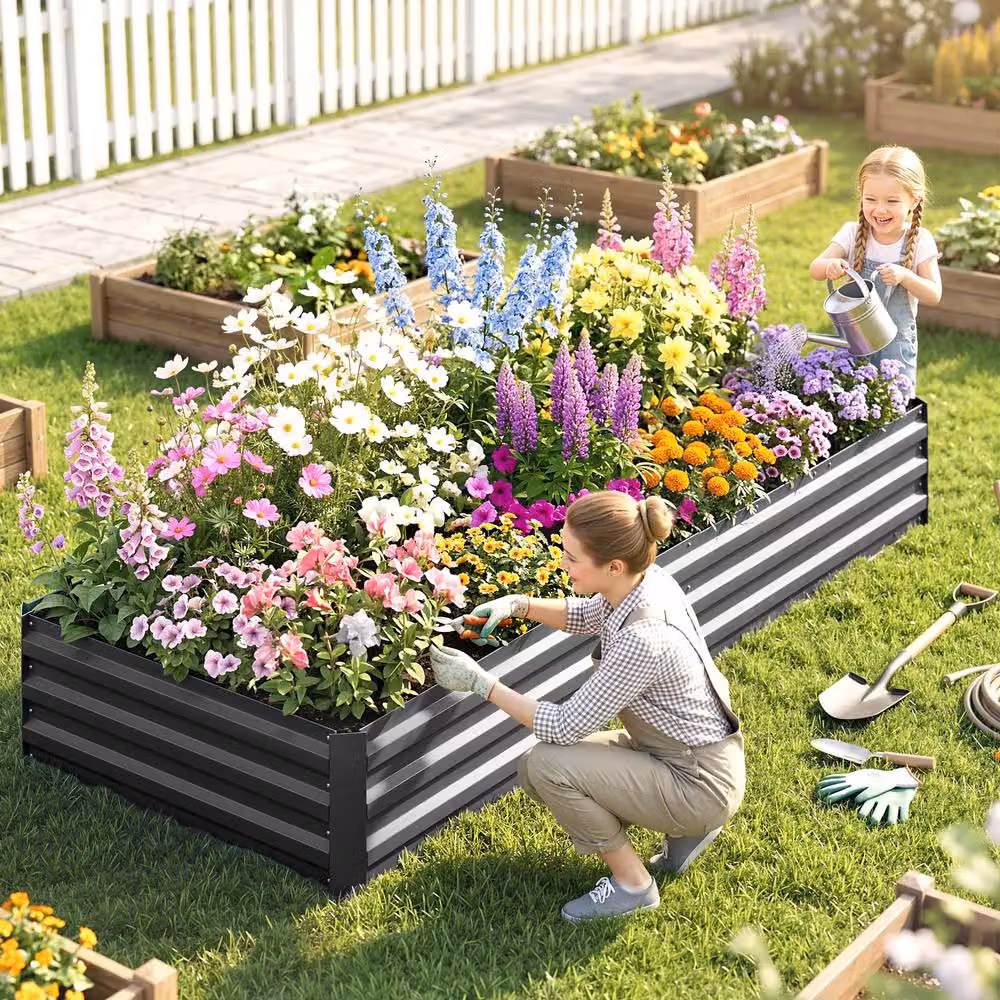 STILVORA Grey Galvanised Steel Raised Garden Bed with DIY Shape, W/D/H: 241 x 120 x 30 cm – 3