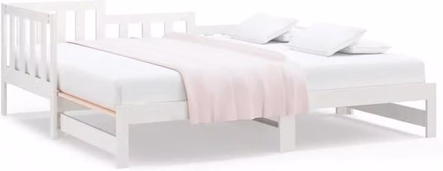 Berkfield Home White Lacquered Solid Wood Pine Pull-out Day Bed with Drawers, W/D/H: 180 x 190 x 90 cm