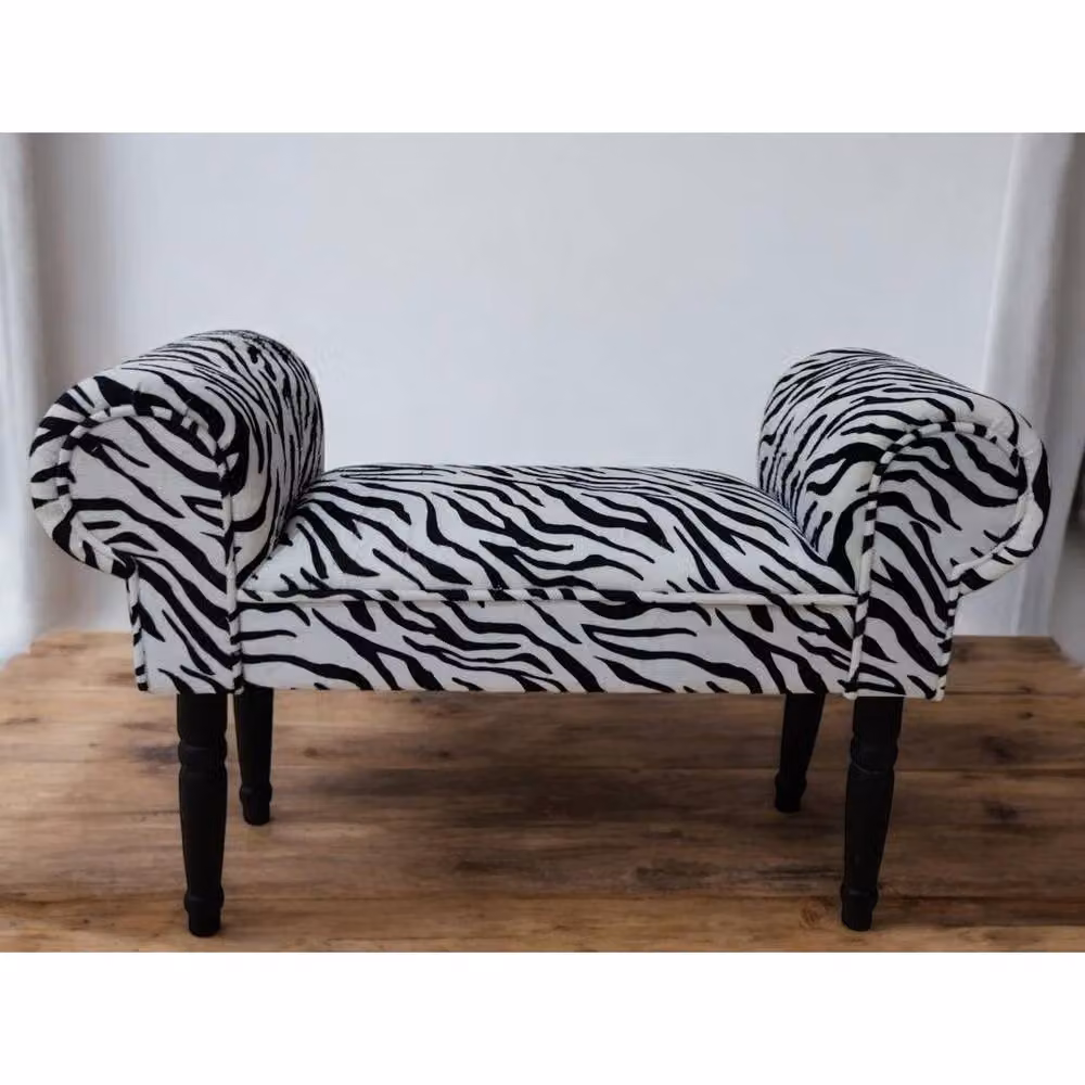 Minster Zebra Print Window Seat Sofa in White Velvet Fabric, W: 86 cm, D: 30 cm, H: 52 cm – 2