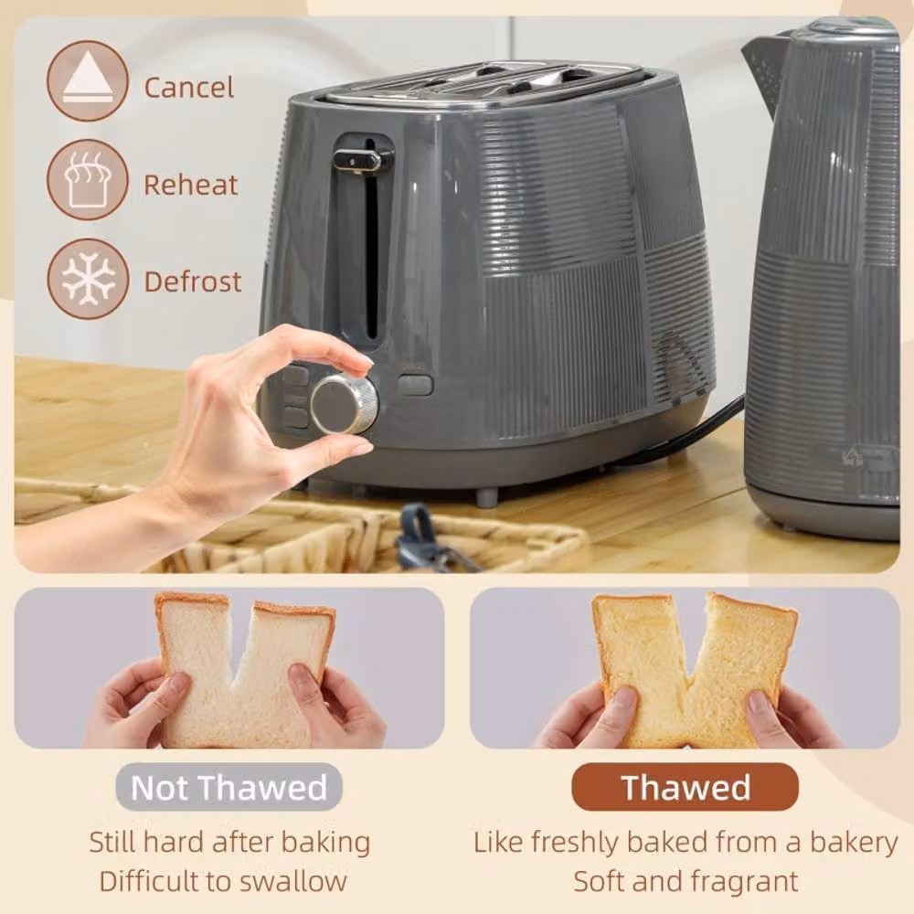 Rolipo Grey Kettle and Toaster Set with 1.7L Capacity and 3000W Fast Boil – 3