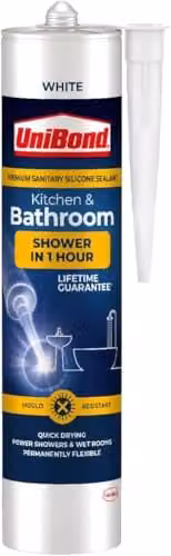 UniBond Quick Drying Waterproof White Silicone Shower Sealant, 291 g – 1
