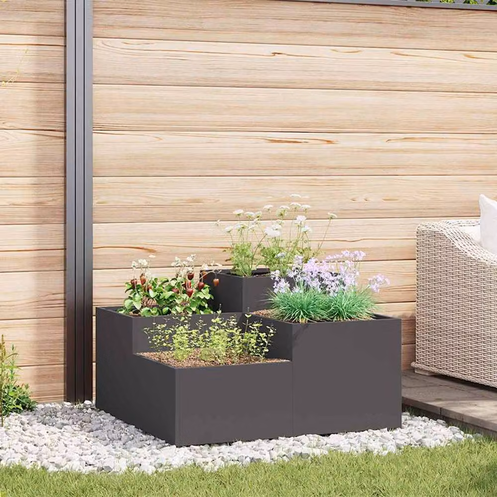 Berkfield Home Black Steel Garden Planter Tub W: 80 cm, D: 80 cm, H: 48 cm – 2