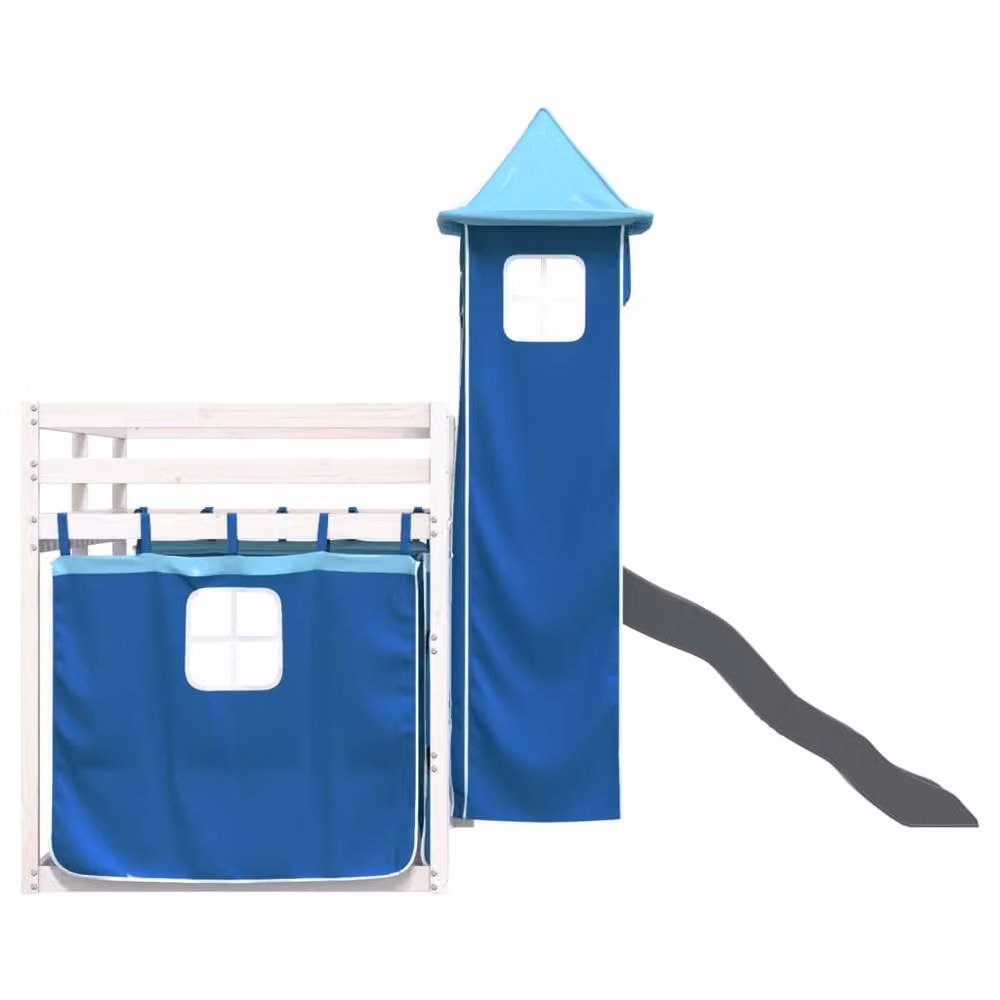 Berkfield Home Blue Solid Wood Childrens Bunk Bed with Slide and Curtains W/D/H: 90 x 200 cm – 4