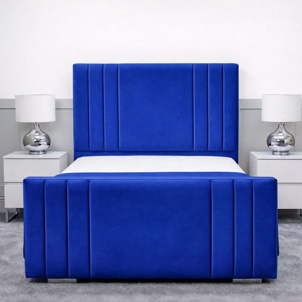 Living Comfort Bedz Canberra Blue Velvet Upholstered Gas Lift Storage Single Bed W/D/H: 90 x 190 cm