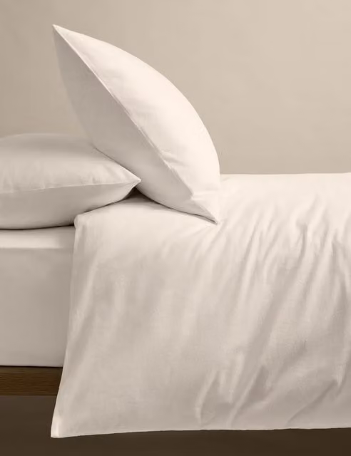 M&S White Plain Pure Cotton Brushed Flannelette Bedding Set, 200 x 200 cm