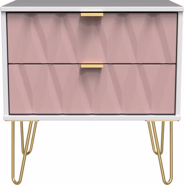 Diamond Ready Assembled 2 Drawer Midi Chest in Pink, White and Gold