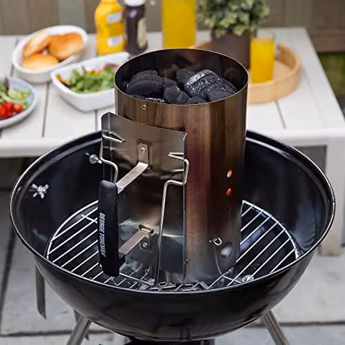 George Foreman Quick-Fire Large Chimney Charcoal BBQ Starter, Silver Stainless Steel, Diameter: 19.5 cm, H x W x D: 31.0 x 19.5 x 30.5 cm – 3
