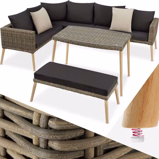 Tectake Modern Brown Rattan Garden Set with 1 Table and 8 Seats
