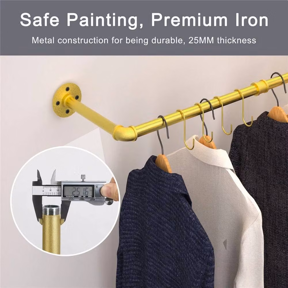 NESTLUNE Gold Wisfor Adjustable Industrial Pipe Clothes Rail, W/D/H: 100 x 15 x 15 cm – 3