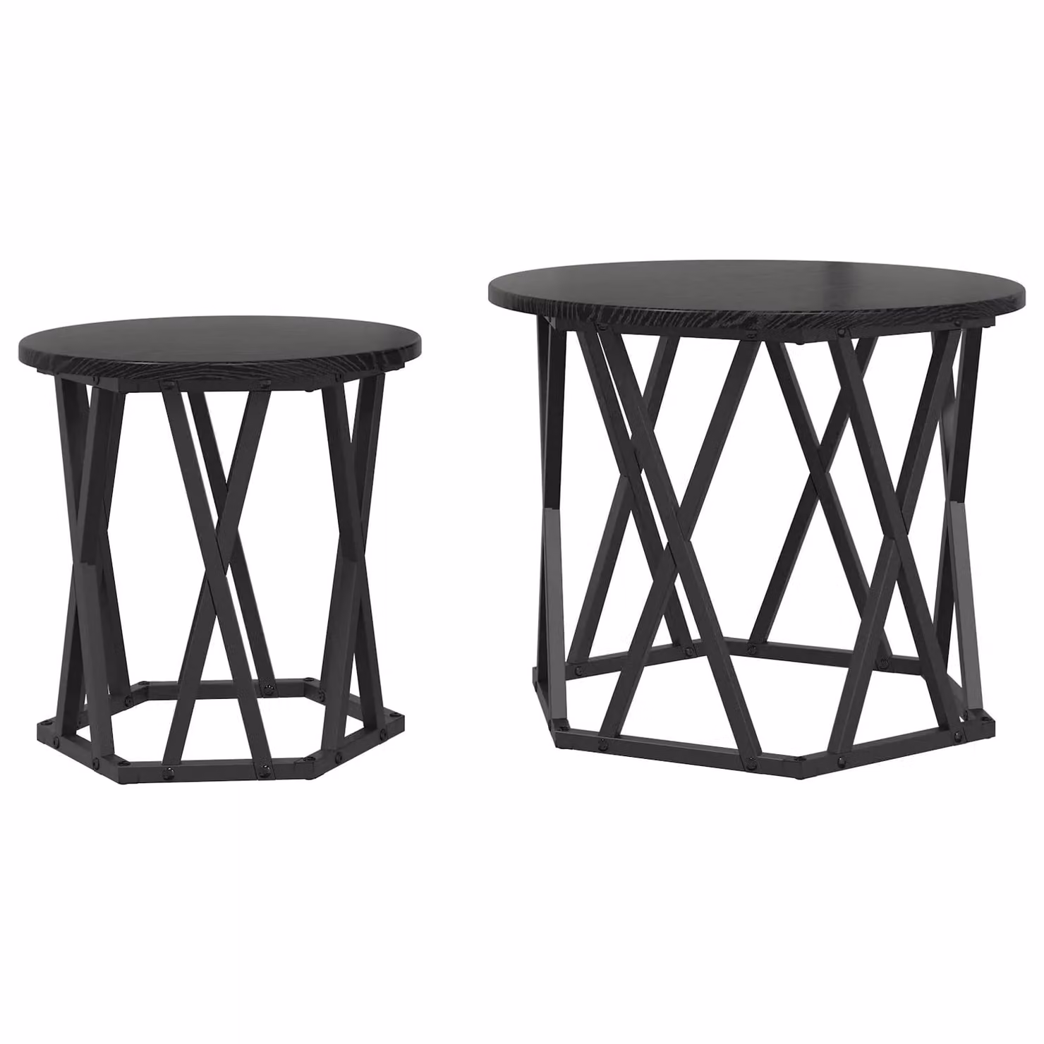 Berkfield Home Modern Round Nested Coffee Table in Black Oak with X-Frame Design – 2