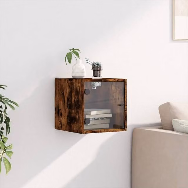 Berkfield Home Elegant Bedside Cabinet with Smoked Oak Glass Door, Brown, W/D/H: 35 x 37 x 35 cm – 1