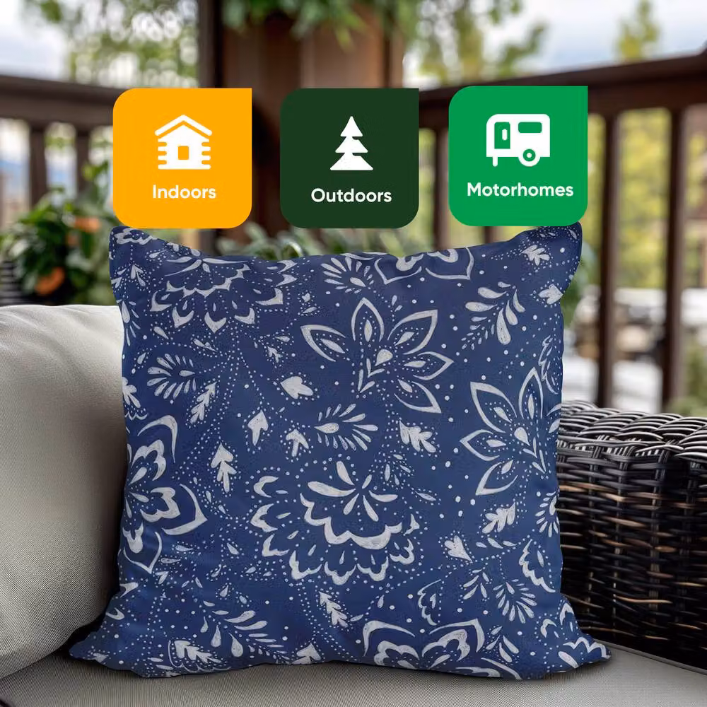 Gardenwize Pack of 2 Hampton Blue Floral Printed Square Outdoor Scatter Cushions – 6