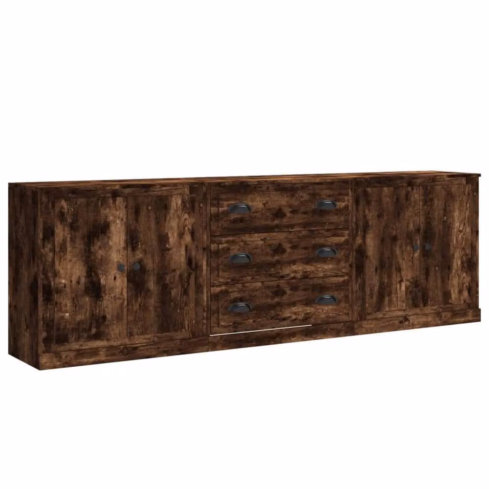 Berkfield Home Set of 3 Smoked Oak Sideboards in Brown Engineered Wood – 3