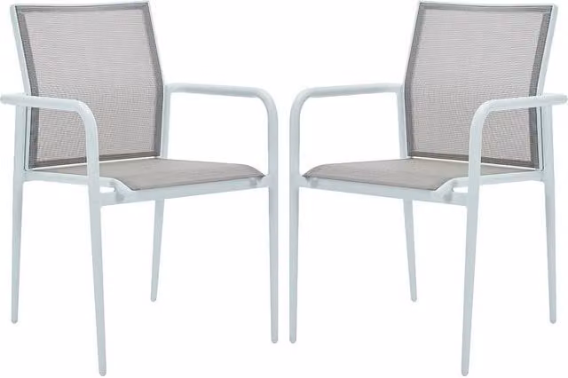 Vente-unique Set of 2 Stackable Garden Armchairs in White Aluminium and Textilene