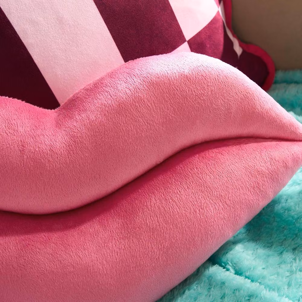 OHS Lips Shaped Plush Throw Pillow in Pink, W: 38 cm x H: 22 cm – 3
