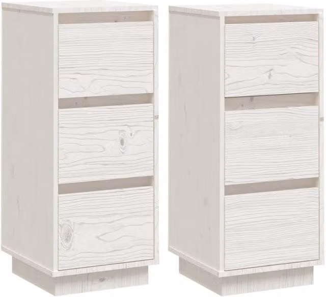 Berkfield Home Set of 2 White Solid Wood Pine Sideboards, W/D/H: 32 x 34 x 75 cm