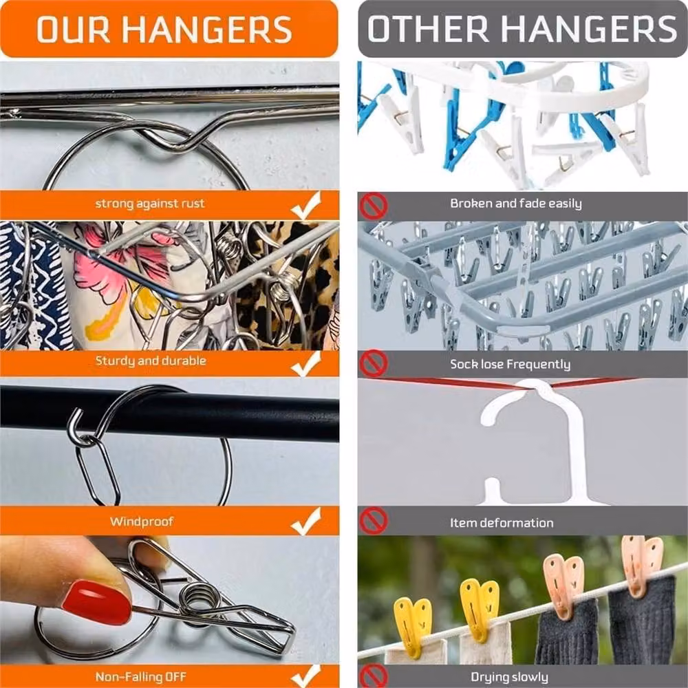 Nordara Stainless Steel Sock Dryer Hanger with 40 Pegs and Swivel Hook in Silver – 4