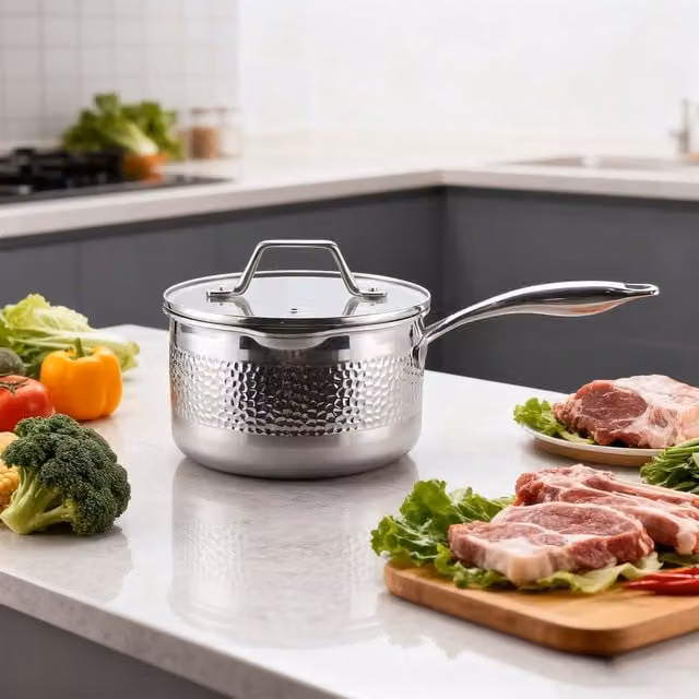 HomeKing Silver Stainless Steel Hammered Saucepan, 18 cm
